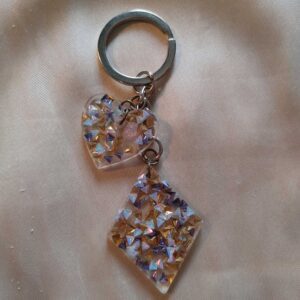 Heart/Diamond Gold/White 3D Triangle Glitter Keychain