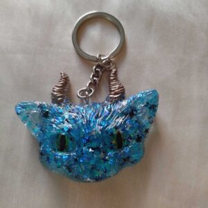 Horned Space Eyed Cat Blue Keychain