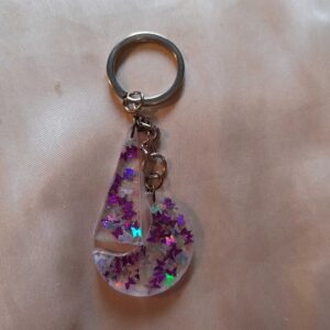 Moon/Triangle Silver/Purple Butterfly Glitter Keychain