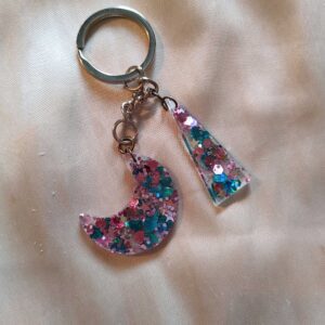 Moon/Triangle Pink/Teal Glitter Keychain