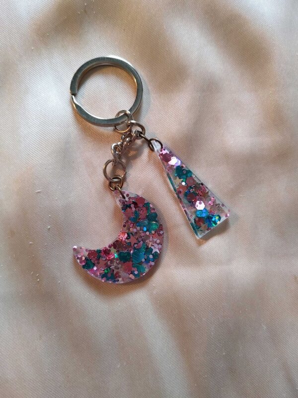 Moon/Triangle Pink/Teal Glitter Keychain