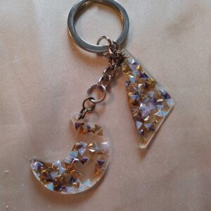 Moon/Triangle Gold/White 3D Triangle Glitter Keychain
