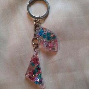 Teardrop/Triangle Pink/Teal Glitter Keychain