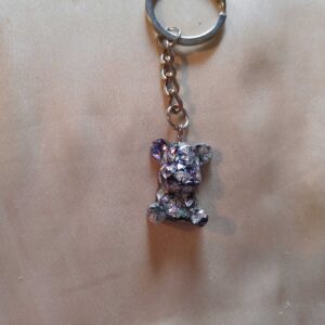 Teddy Bear Silver/Purple 3D Triangle Glitter Keychain