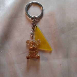 Teddy Bear/Triangle Gold Glitter Keychain