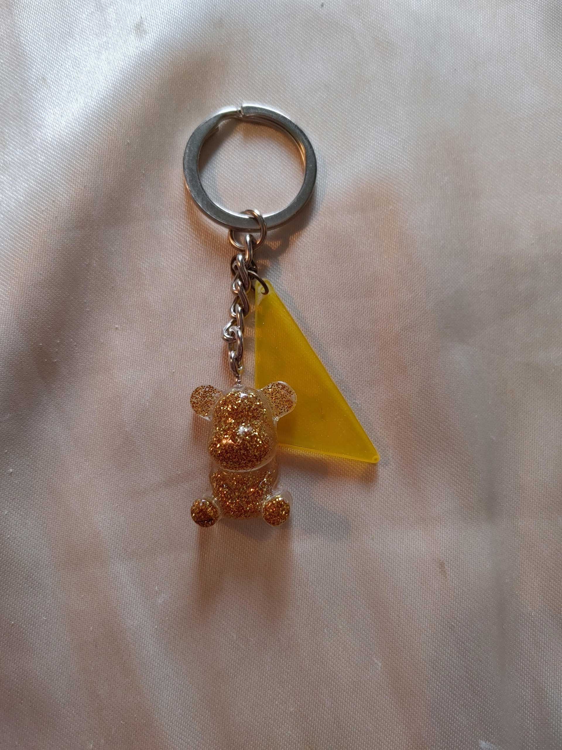 Teddy Bear/Triangle Gold Glitter Keychain
