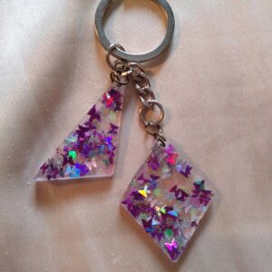 Triangle/Diamond Silver/Purple Butterfly Glitter Keychain