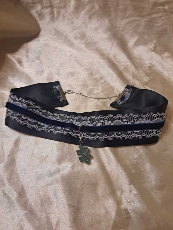 Black Ribbon/Black Velvet Ribbon White Lace Puzzle Piece Charm Choker