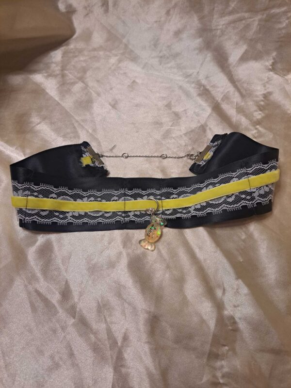Black Ribbon/Yellow Velvet Ribbon White Lace Yellow Candy Wrapper Charm Choker