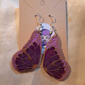Monarch Butterfly Wings Champagne/Two-Tone Purple Silver Tone Posts Drop Earrings