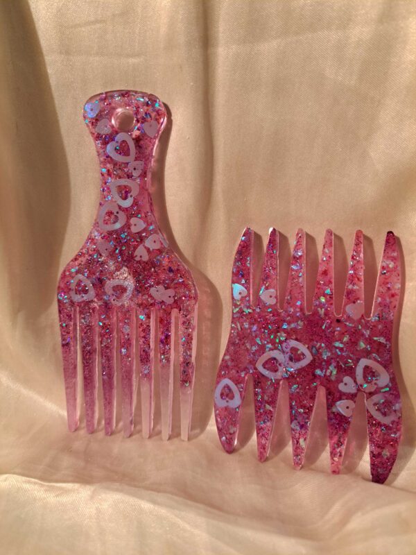 Purple Hearts/Holographic Glitters 2-piece Hair Pick Set