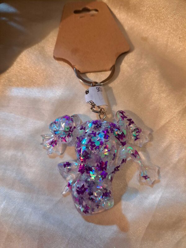 Frog & Bug Clear Purple/Silver Butterfly Glitter Keychain