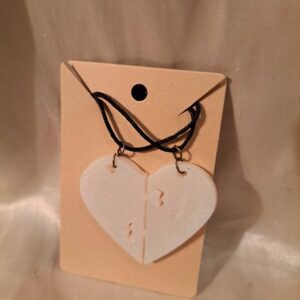 Heart Friendship Pair Pearled White Black Adjustable Cord Necklace