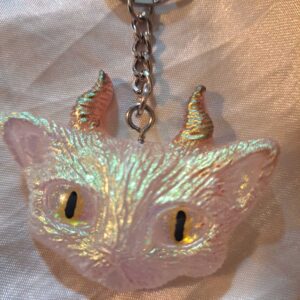 Horned Space Eyed Cat White/Gold Horns Keychain