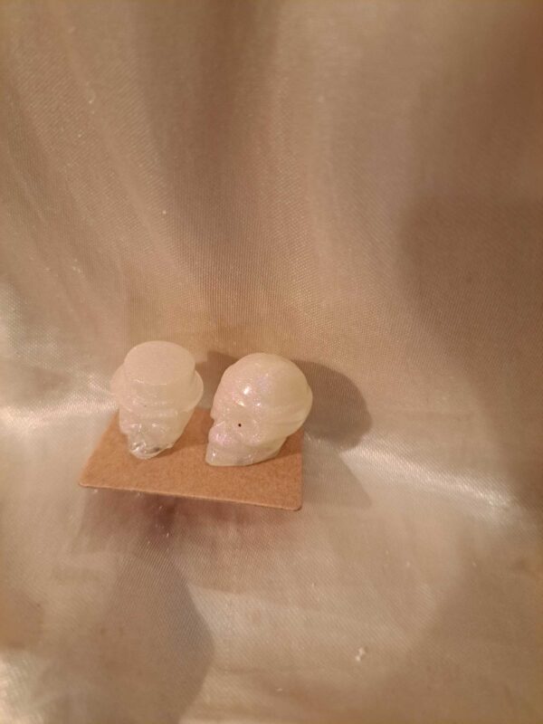 Skull Large White Mismatched Silver Tone Stud Earrings