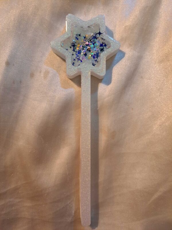 Star Olive Silver/Blue Star Glitter Shaker Wand