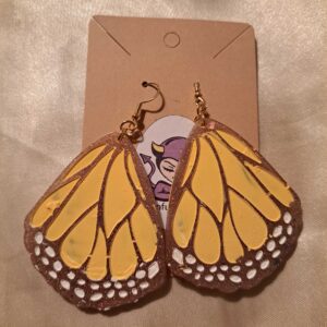 Monarch Butterfly Wings White/Yellow/Gold Gold Tone Posts Drop Earrings