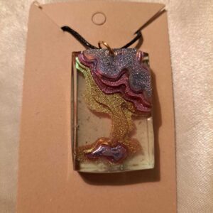 Rectangular Clear Grape/Galaxy/Gold Layered Black Adjustable Cord Necklace