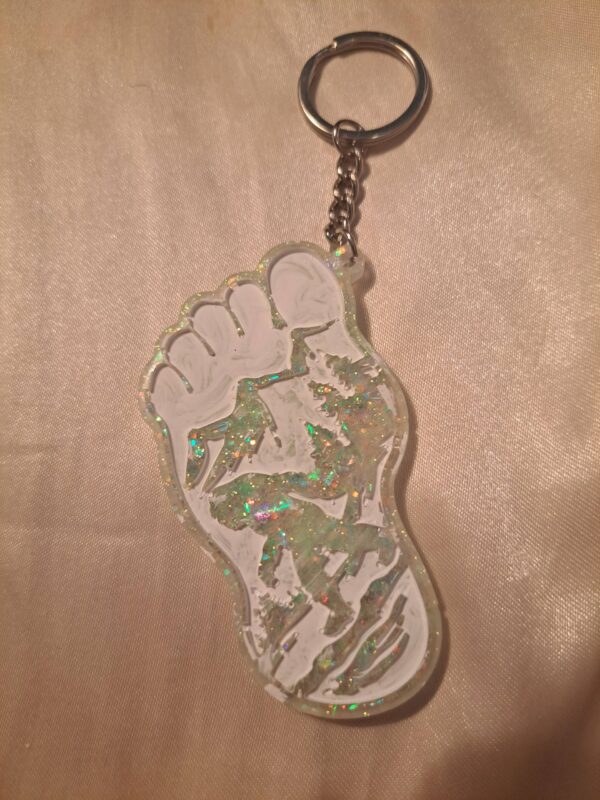 Bigfoot Green Holographic Glitter Keychain