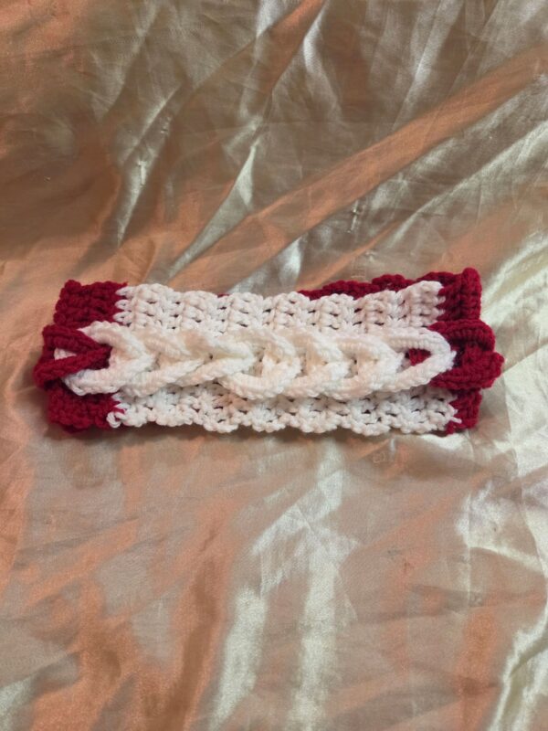 3D Linked Chain Red/White Adult Crochet Headband