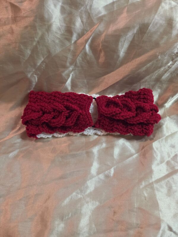 3D Linked Chain Red/White Adult Crochet Headband - Image 2