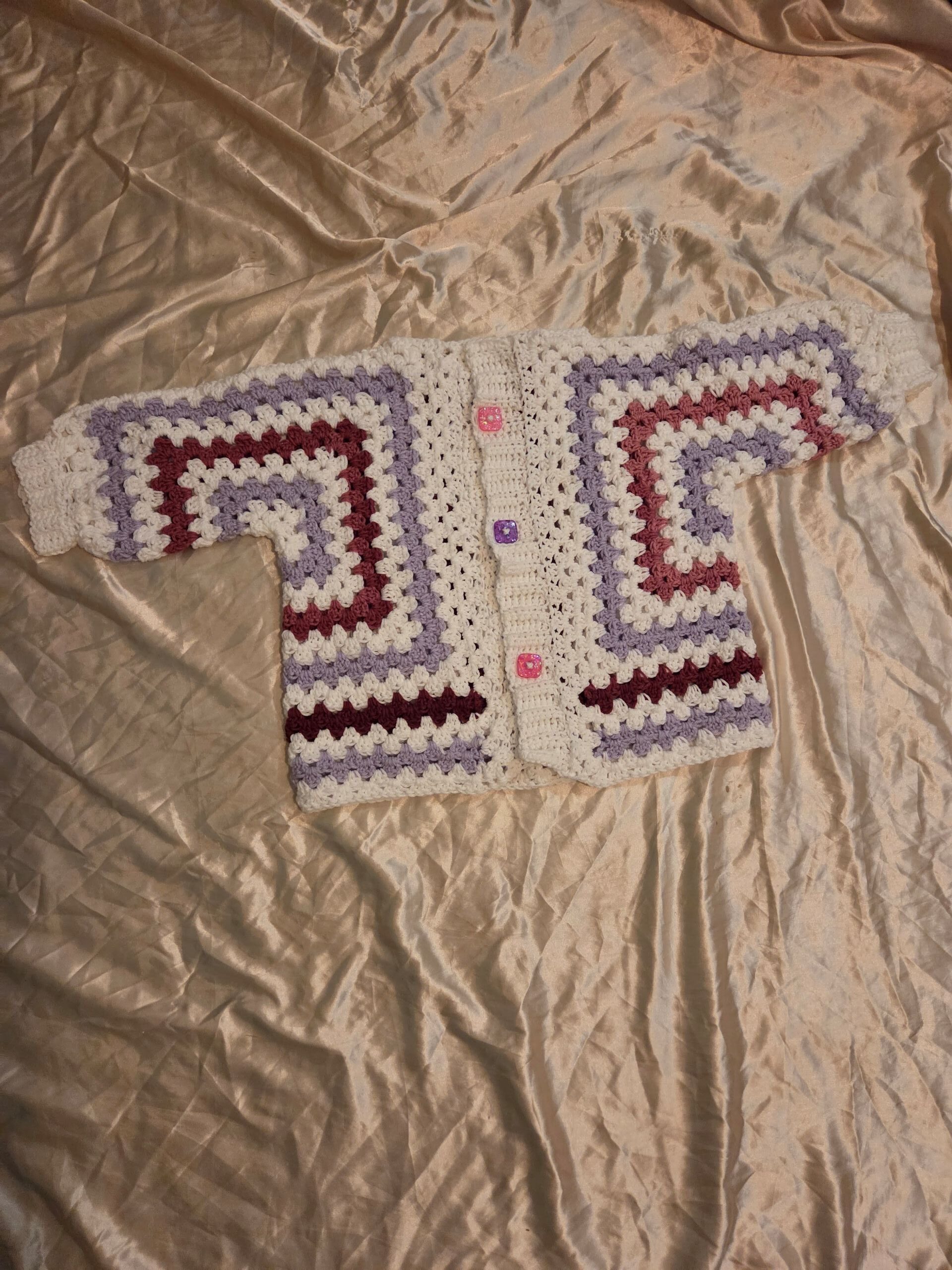 Granny Square Cropped Short Sleeve Crochet Cardigan