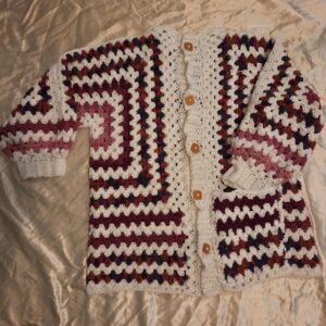 Granny Square Hip Length Long Sleeve Crochet Cardigan