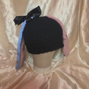 Punk Bunny Black/Pink/Blue + Silver Piercings/Chains Adult Hat