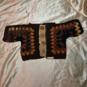 Granny Hexagon Black/Brown/Latte Cropped Long Sleeve Crochet Toddler/Child Cardigan