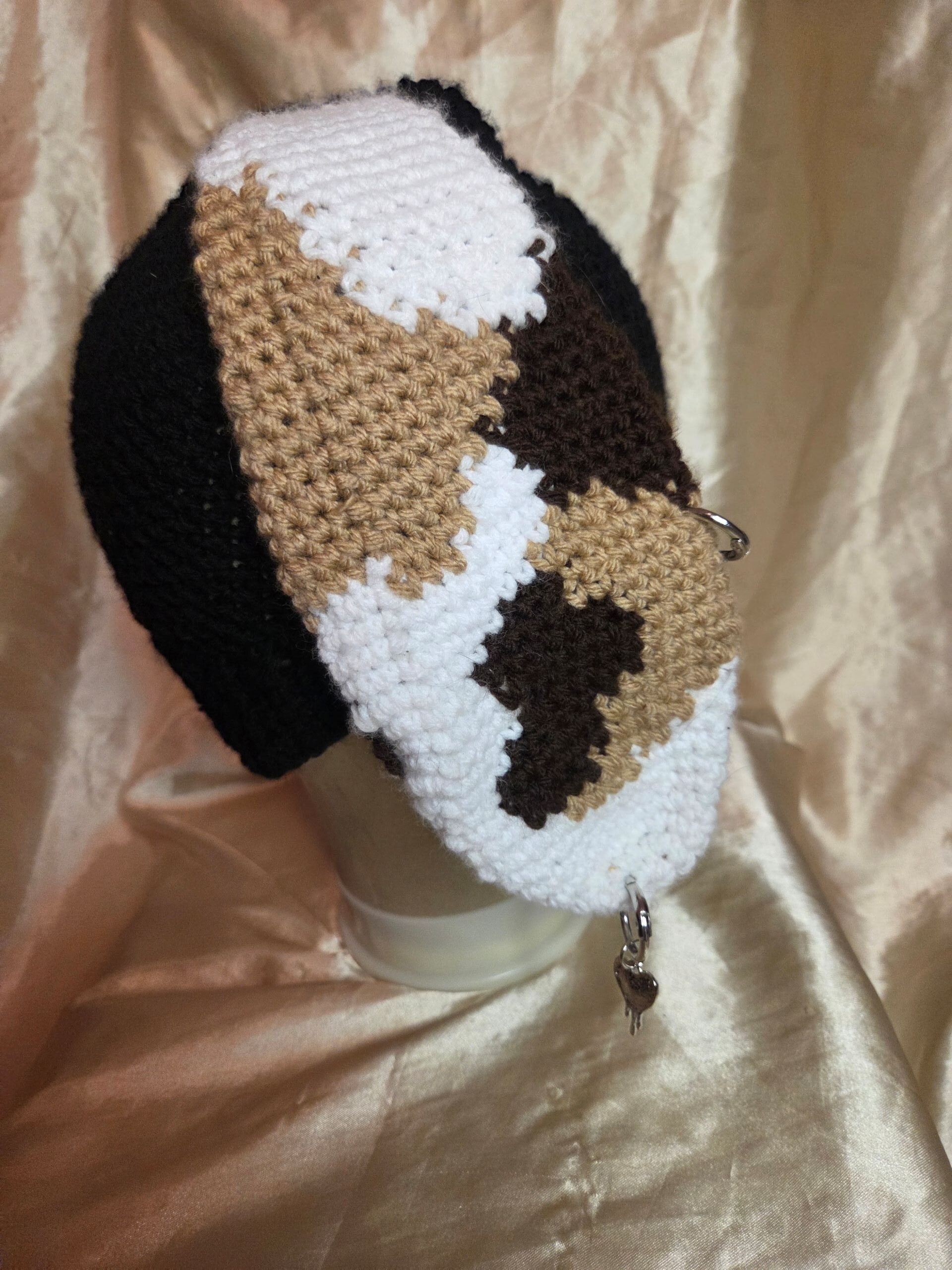 Punk Bunny Black/Pink/White/Light Brown/Dark Brown + Silver Tone Piercings Adult Hat