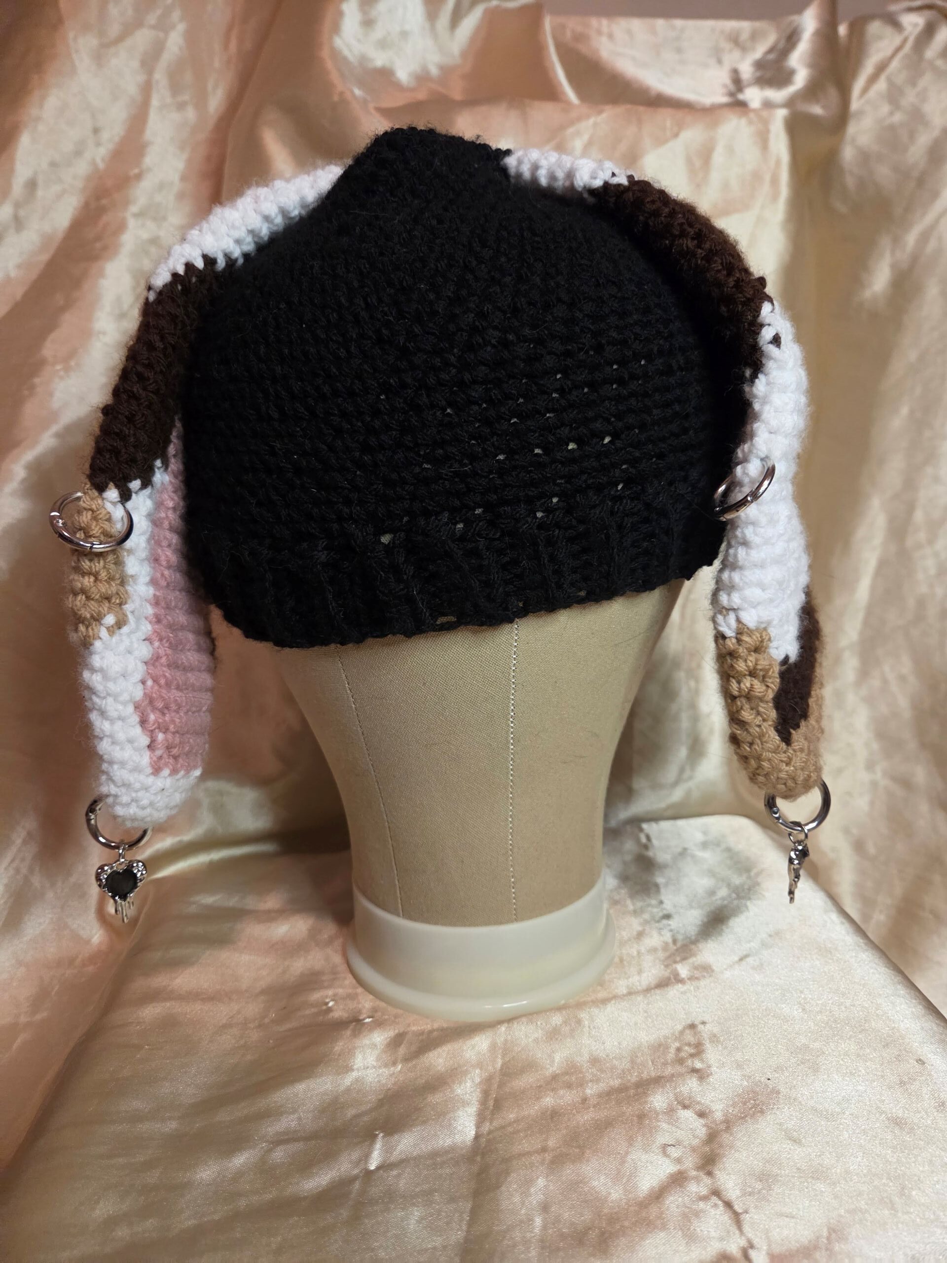 Punk Bunny Black/Pink/White/Light Brown/Dark Brown + Silver Tone Piercings Adult Hat - Image 2