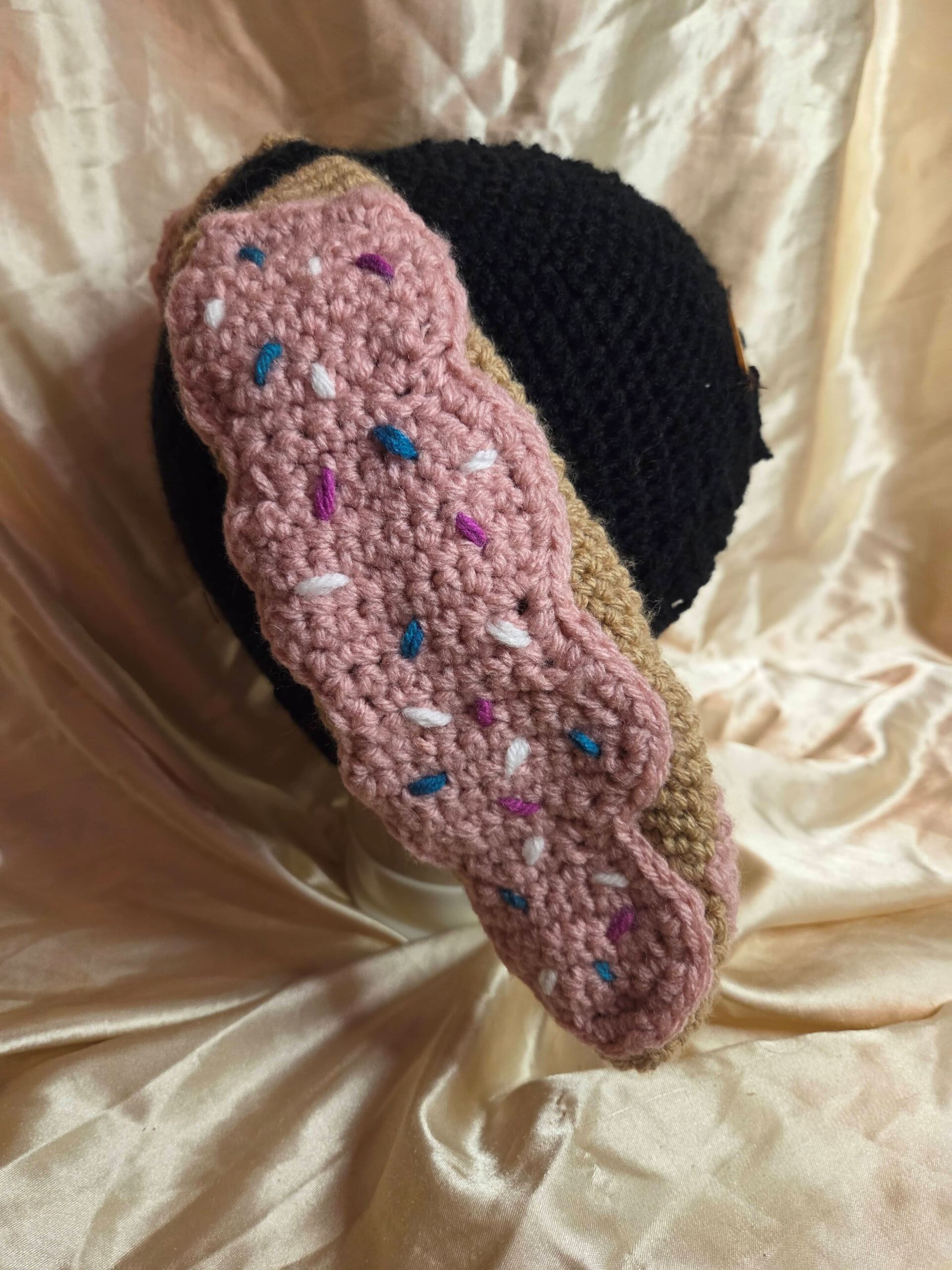 Punk Bunny Donut Ears Black/Light Brown/Pink Adult Hat