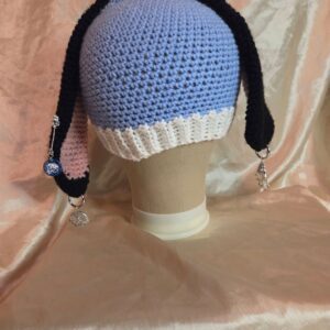 Punk Bunny Light Blue/White/Pink/Black + Silver Tone Piercings Adult Hat