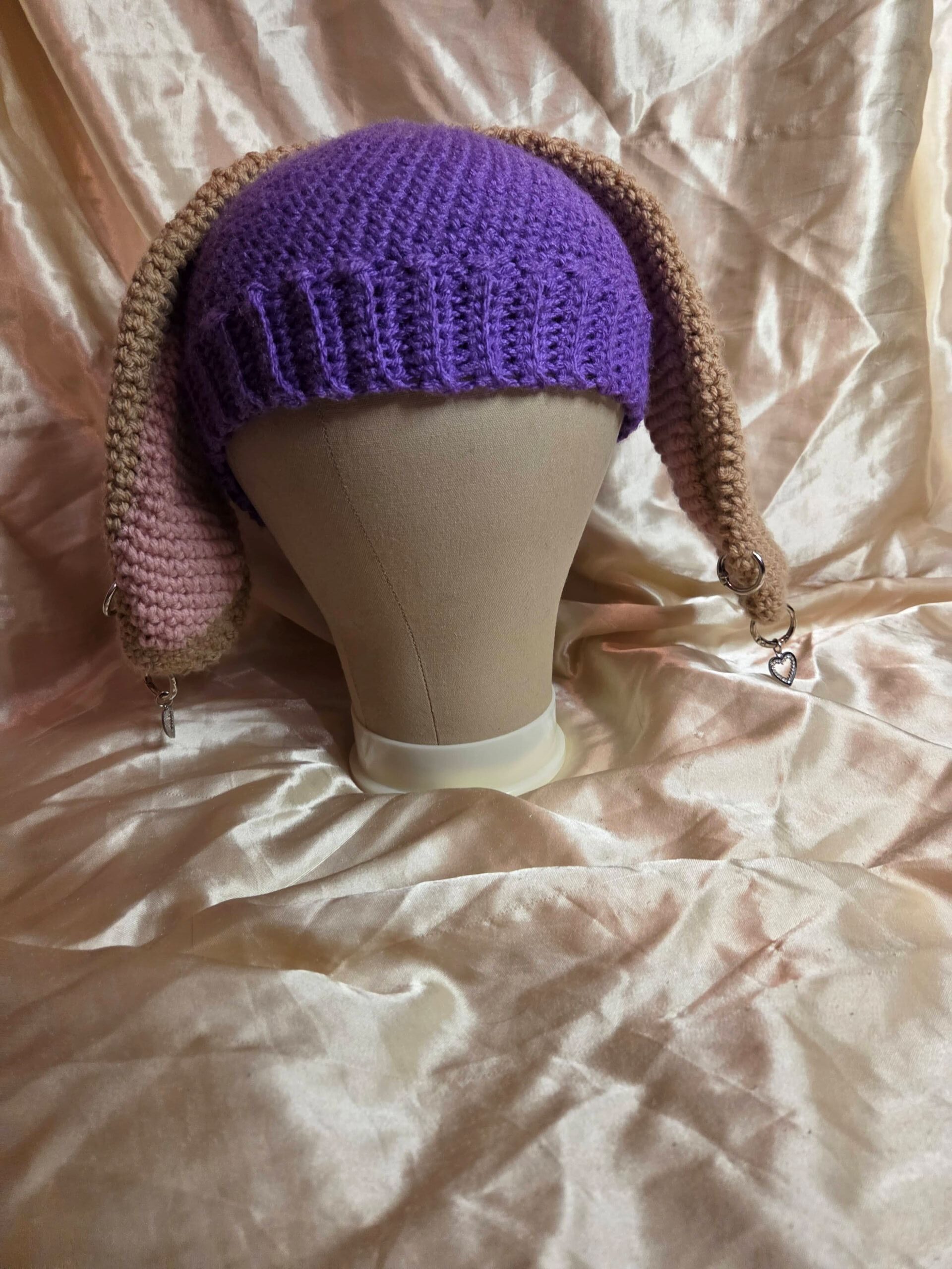 Punk Bunny Purple/Pink/Light Brown + Silver Tone Piercings Adult Hat