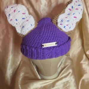 Punk Dog Donut Ears Purple/White/Light Brown + Gold Tone Piercings Adult Hat