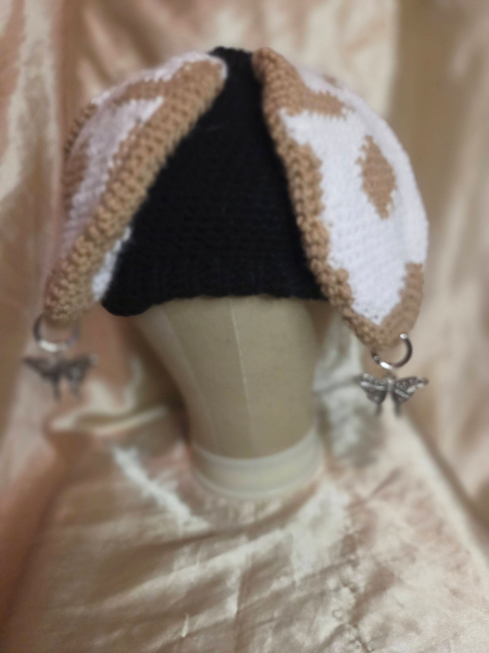 Punk Moth Black/White/Light Brown + Silver Tone Piercings Adult Hat